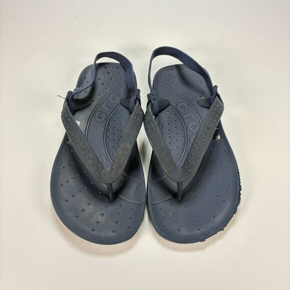 Crocs Chawaii Navy Blue Sling Back Strap Flip Flops Comfort Sandals Youth Sz 13 - Picture 3 of 7